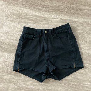 Black Super High Waisted Shorts w/ Gold Zip Detail
